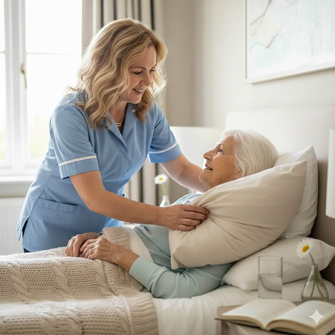 Professionelle Pflegerin mit Patientin